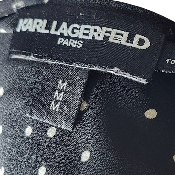 Karl Lagerfeld Polka Dot Three Quarter Sleeve Blouse Black and White size M - Picture 5 of 6